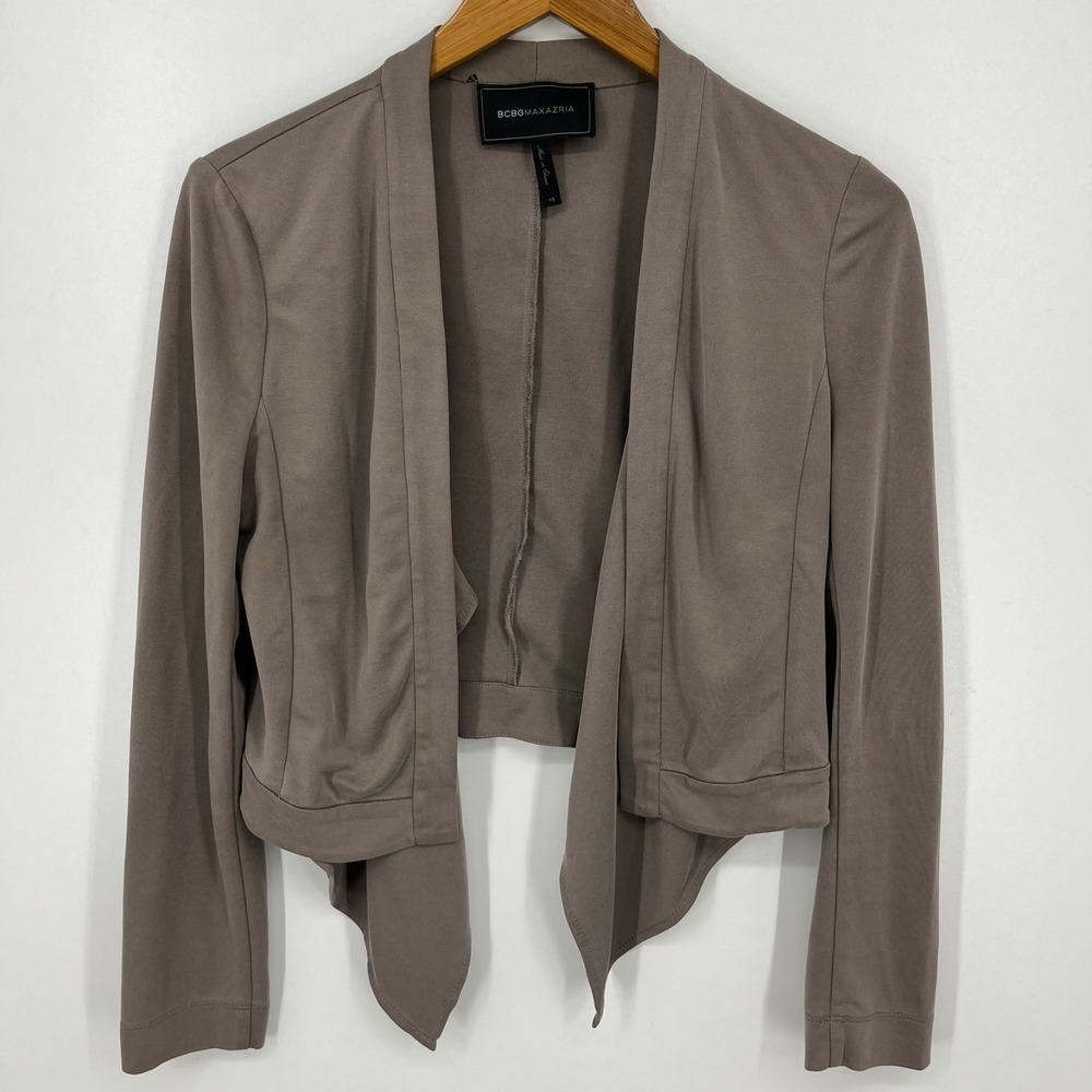 Bcbgmaxazria Donnie Drape Front‎ Wrap Jacket Women's Size XS Gray Tan Solid